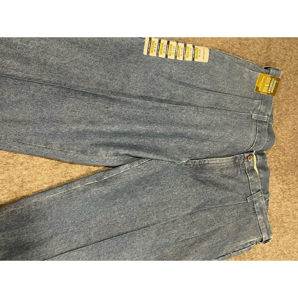 Haggar Jeans Mens 42x30 Blue Denim‎ Pleated Straight Leg Classic NEW WITH TAGS!!